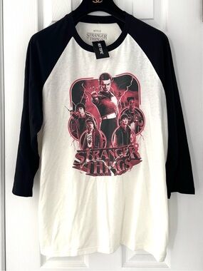 Netflix X Stranger Things Black & White Raglan Graphic Shirt